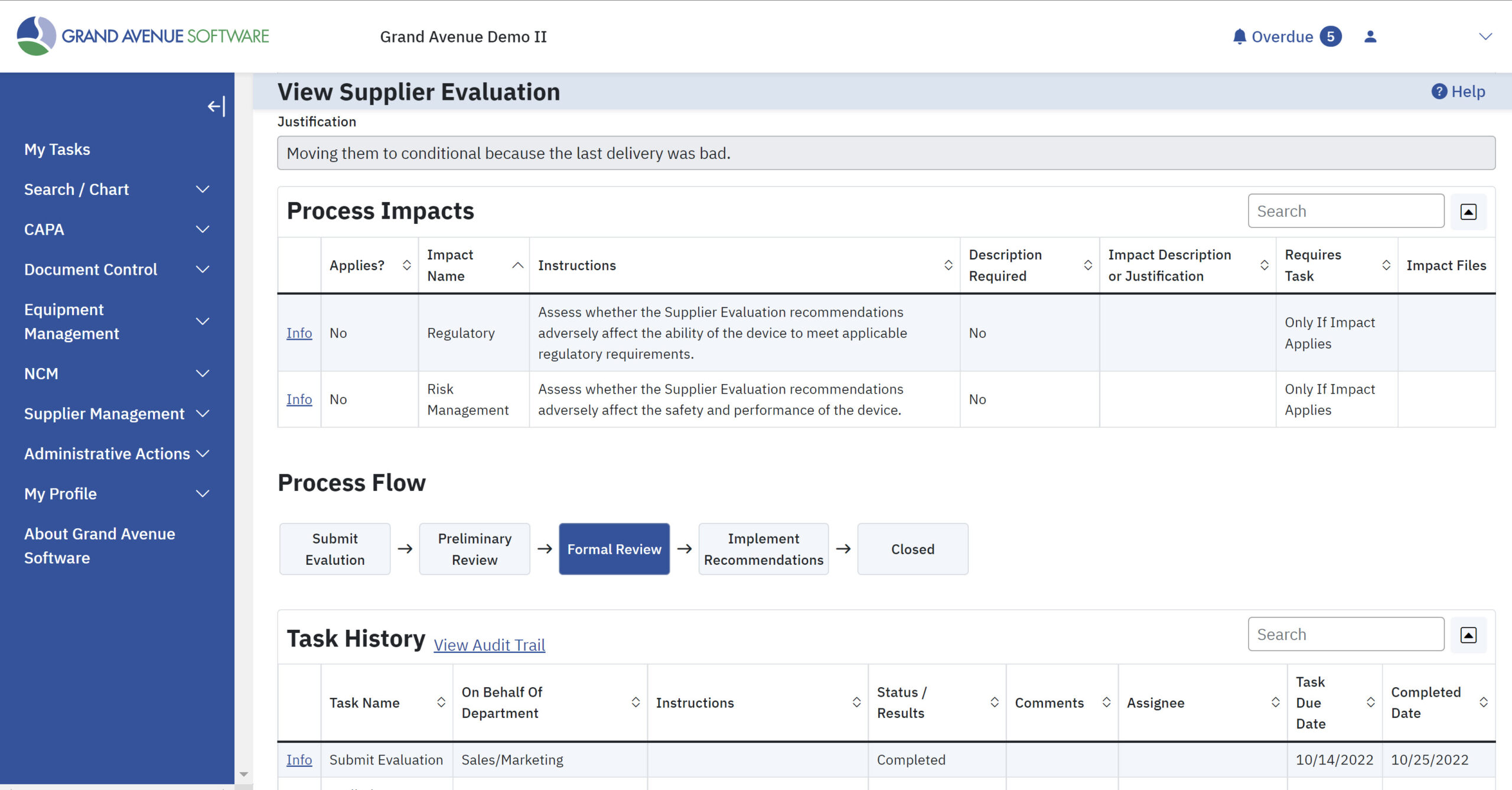 Grand Avenue Software - View Supplier Evaluation
